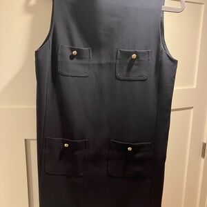 Navy Blue  medium Sleeveless Dress with Gold Button Accents